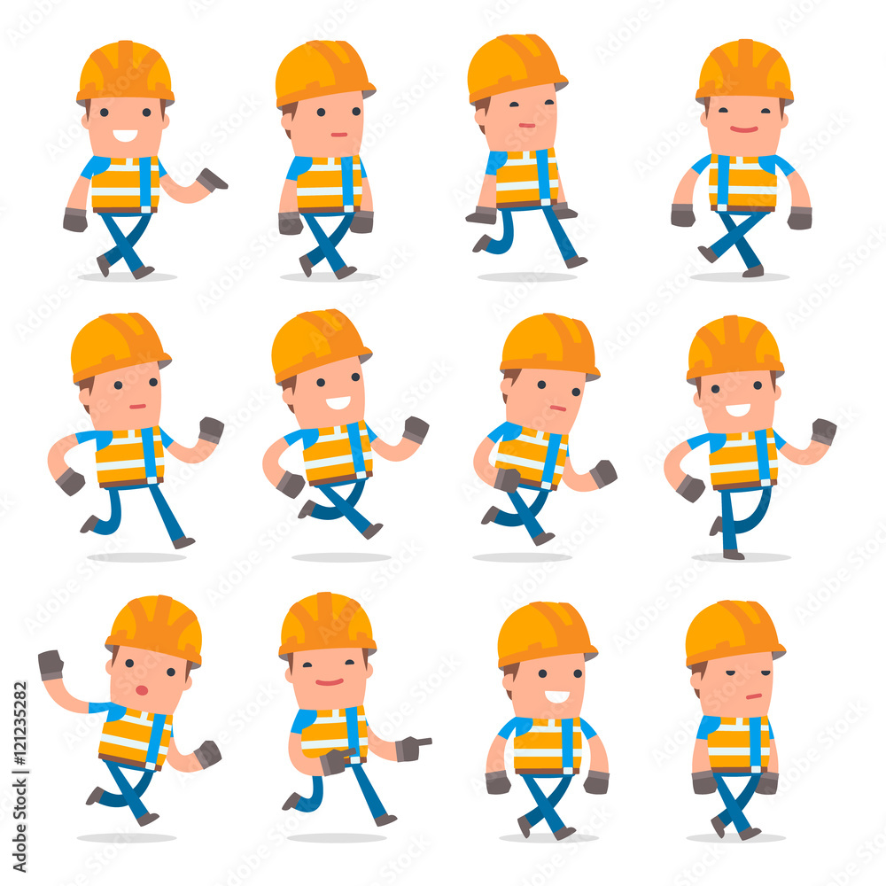 Set of Funny and Cheerful Character Constructor goes and runs po Set of Funny and Cheerful Character Constructor goes and runs po