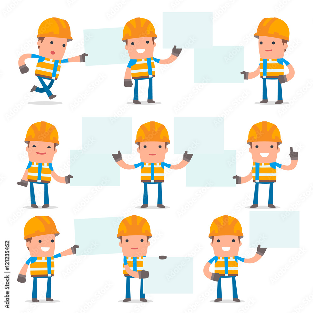 Set of Funny and Cheerful Character Constructor holds and intera Set of Funny and Cheerful Character Constructor holds and intera