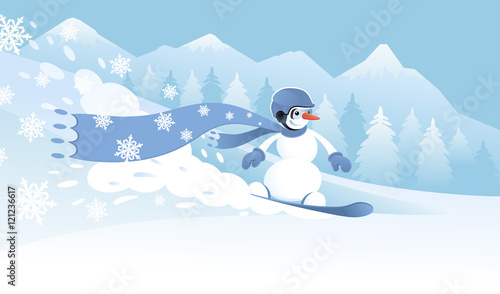 Happy Snowboarding. Graphic illustration on the subject of 'Winter Sports & Leisure'.