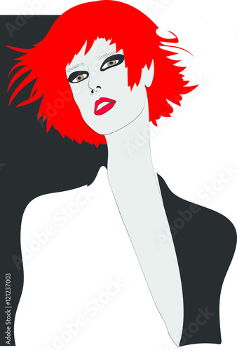 Glamorous fashionable lady with short red hair, heavy eye makeup