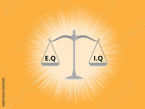 iq or eq intellectual or vs emotional question compare on a scale with yellow background