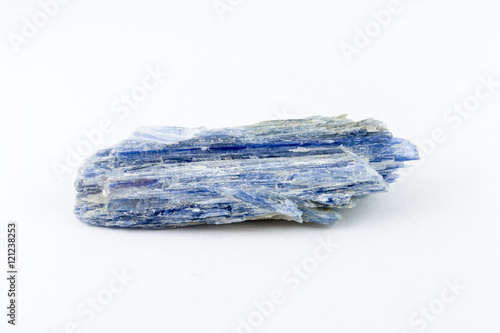 Kyanite blue silicate mineral on white background