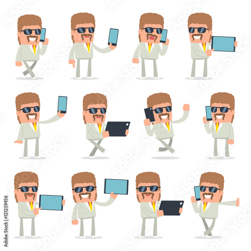 Set of Smart and Funny Character Impudent Reseller holding mobil