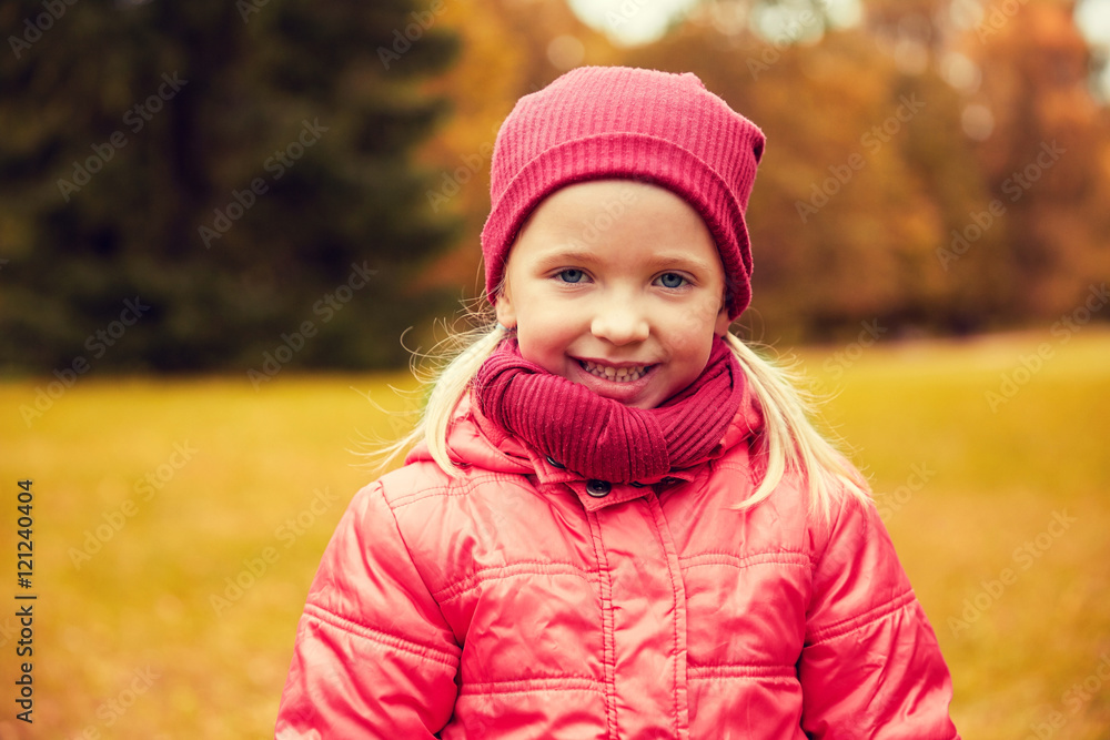 happy little girl in autumn park happy little girl in autumn park