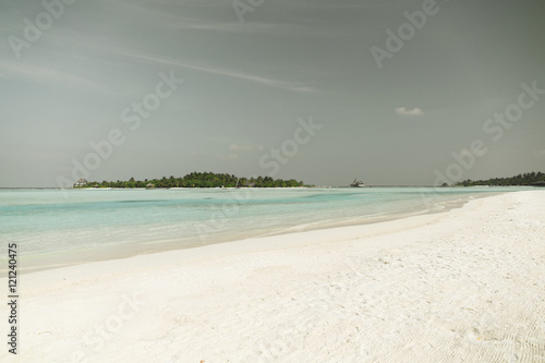 Fototapeta Naklejka Na Ścianę i Meble -  maldives island beach with palm tree and villa