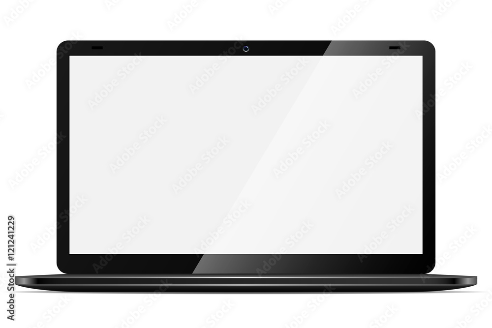 Modern black thin laptop with blank screen Modern black thin laptop with blank screen