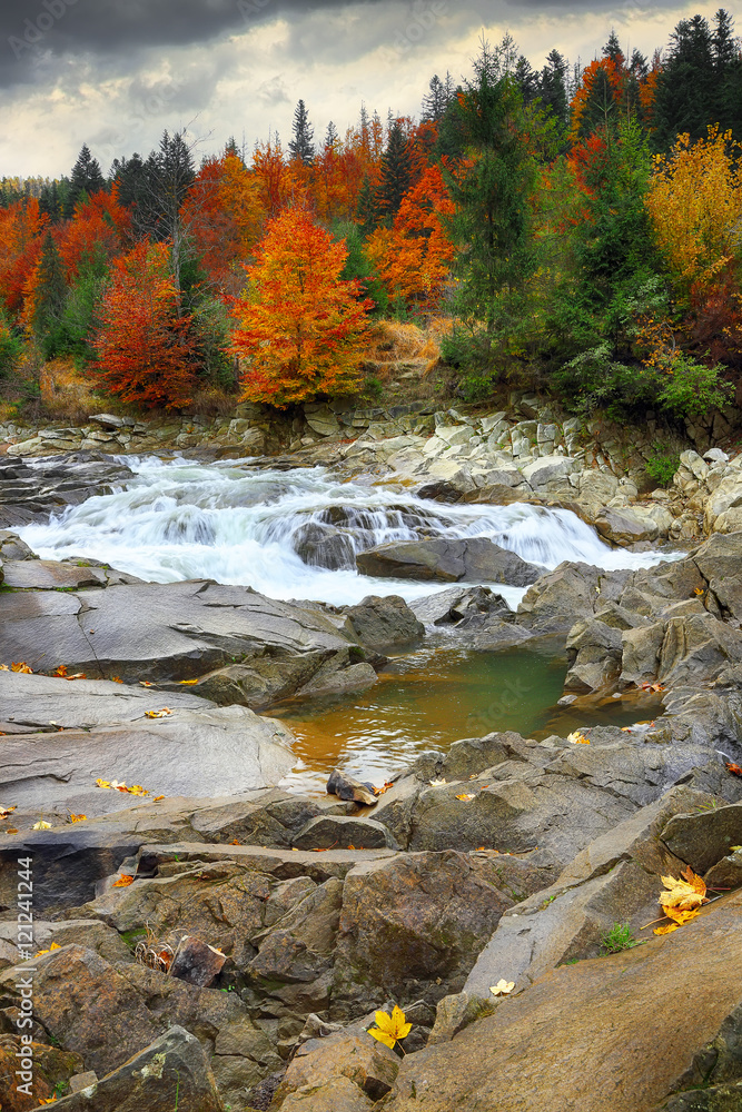 View of mountain river at autumn time View of mountain river at autumn time