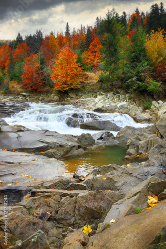 View of mountain river at autumn time