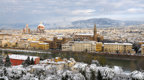 Panorama of Florence with Snow in Winter, Florence, Tuscany, Italy. Firenze, Italia. photo