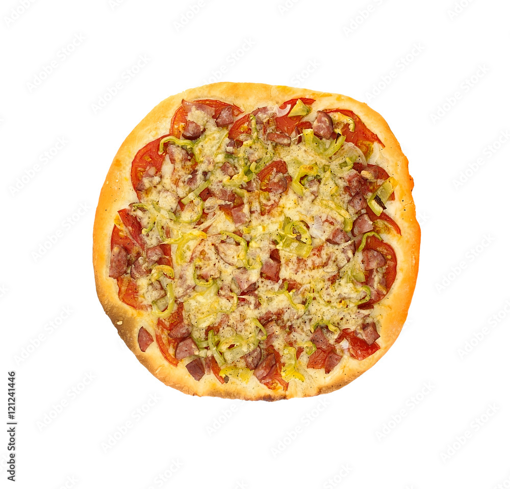 Delicious italian pizza with tomatoes isolated on white background