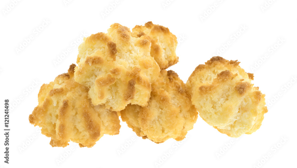 Group of sugar free coconut macaroons on a white background. Group of sugar free coconut macaroons on a white background.