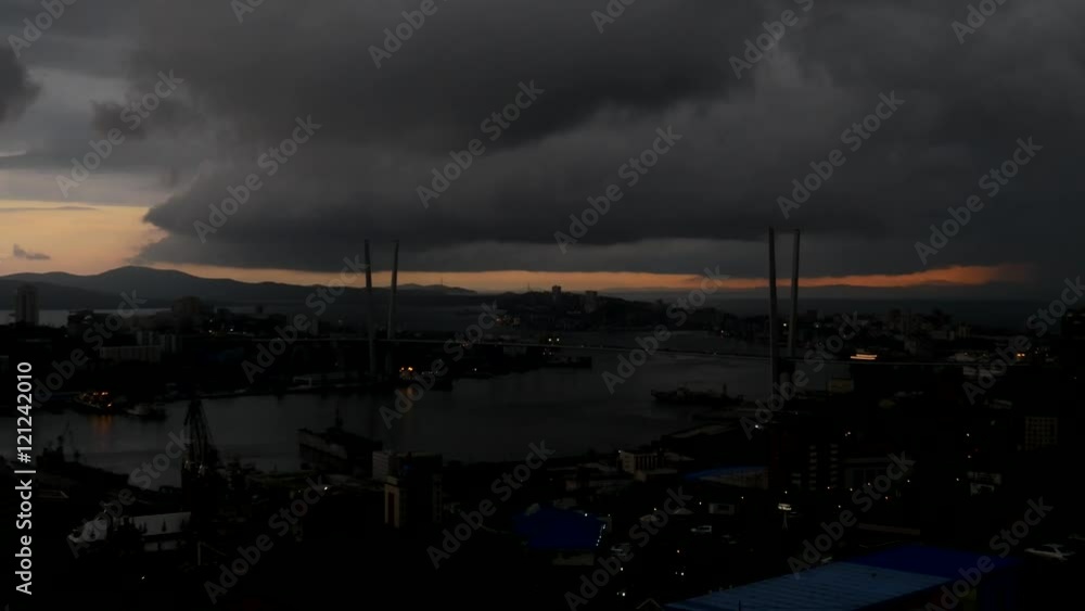 Townscape with rain clouds. Rain clouds over the city of Vladivostok. Townscape with rain clouds. Rain clouds over the city of Vladivostok.