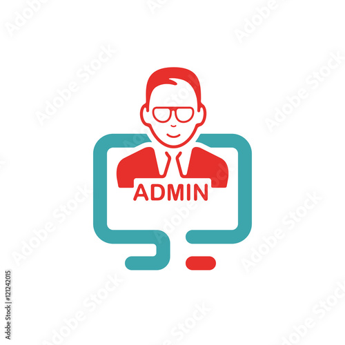 Red admin sign on pc laptop vector illustration.