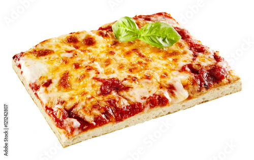 Plakat w ramie Slice of Margherita Italian pizza with basil