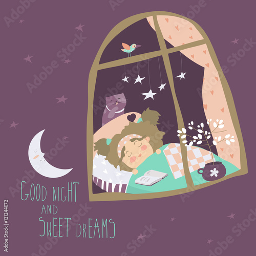 Little girl sleeping by the window