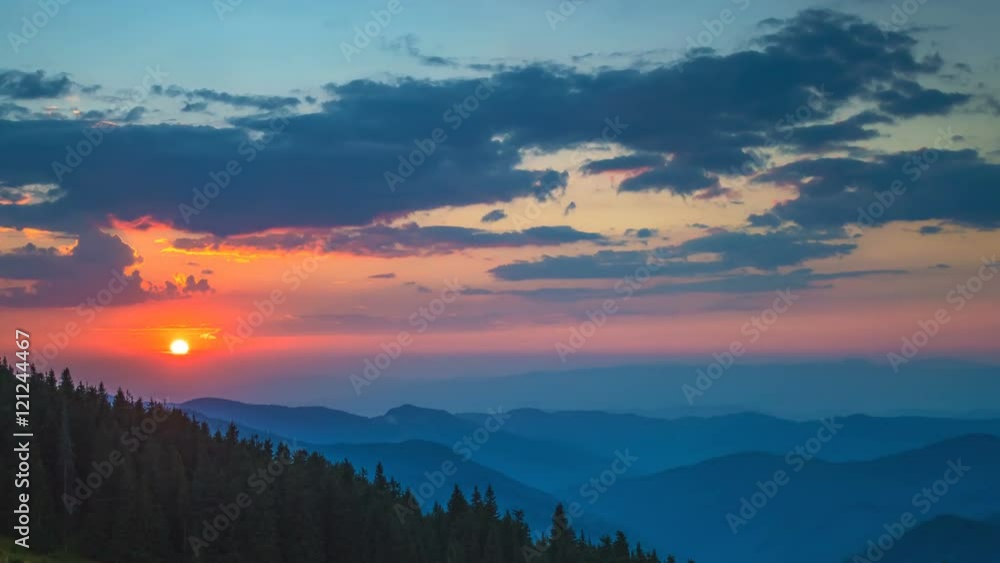 4 in 1 video! The picturesque mountain hill on the background of sunrise. Wide angle. Time lapse 4 in 1 video! The picturesque mountain hill on the background of sunrise. Wide angle. Time lapse