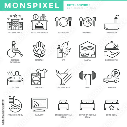Flat thin line Icons set of Travel and Vacations Activities. Pixel Perfect Icons. Simple mono linear pictogram pack stroke vector logo concept for web graphics.