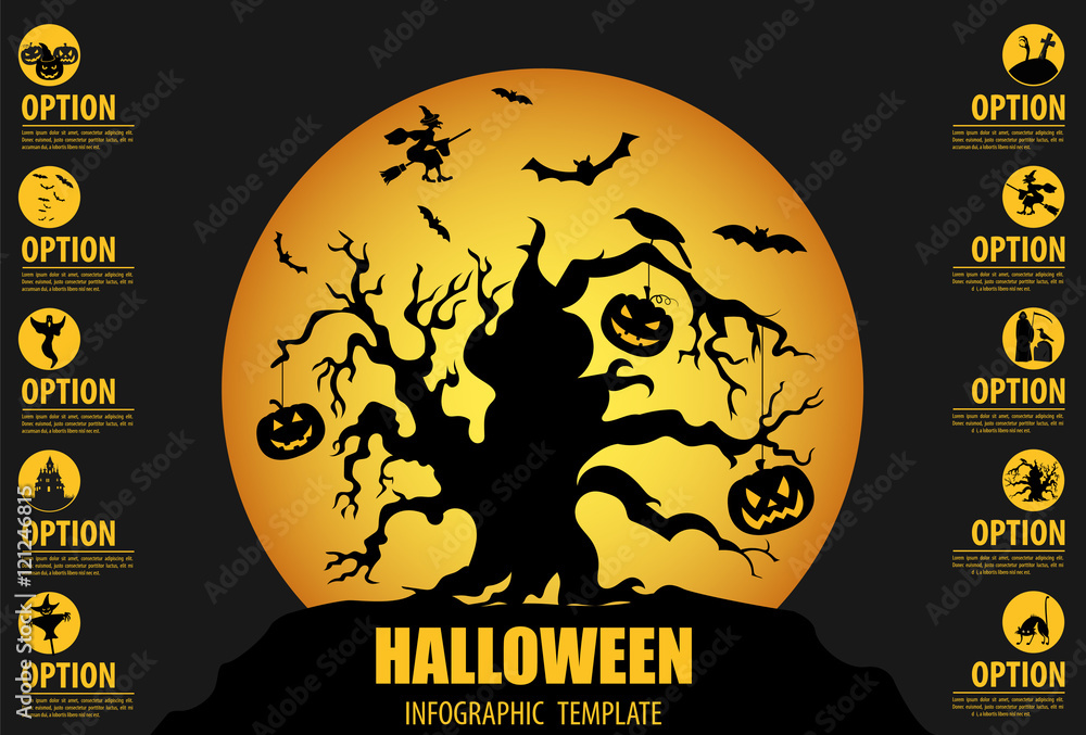 Halloween infographic template. Flat icons. Vector illustration Halloween infographic template. Flat icons. Vector illustration