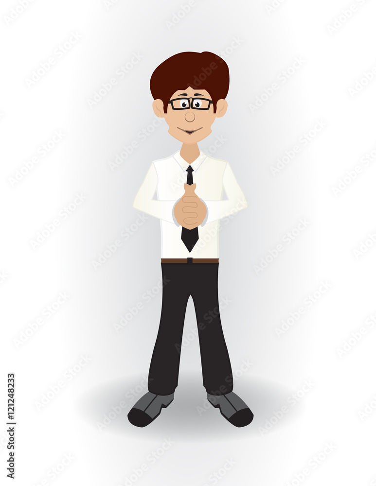 standing cartoon wise businessman with glases and wise pose