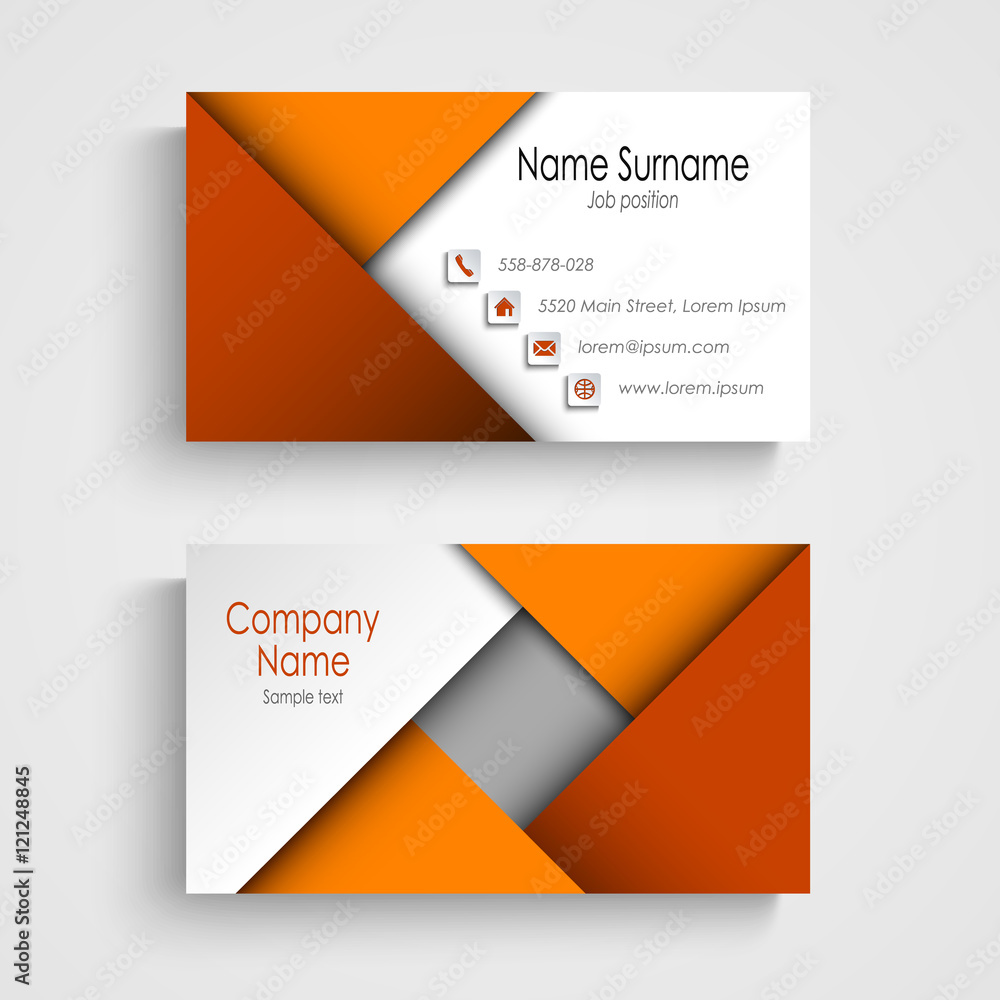 Business card with abstract orange triangles template