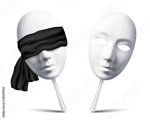 Couple of white vector blindfolded masks for mafia game photo
