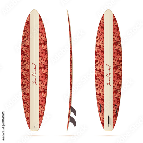 Vintage style vector realistic mini malibu surfing board isolated on white background