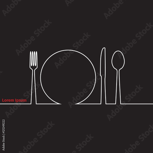 Advertising card with fork, knife and spoon silhouette