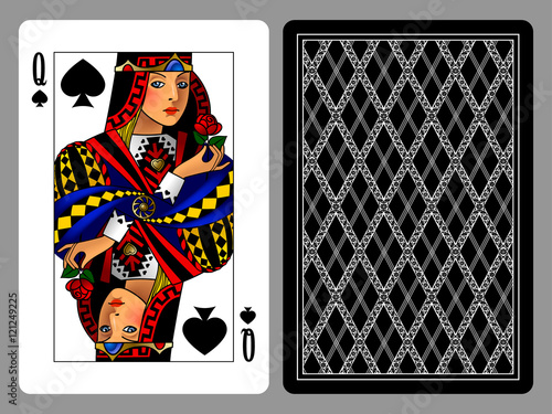 Queen of Spades playing card and the backside background