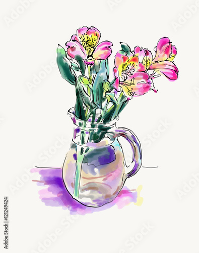 digital watercolor painting of flower isolated on white