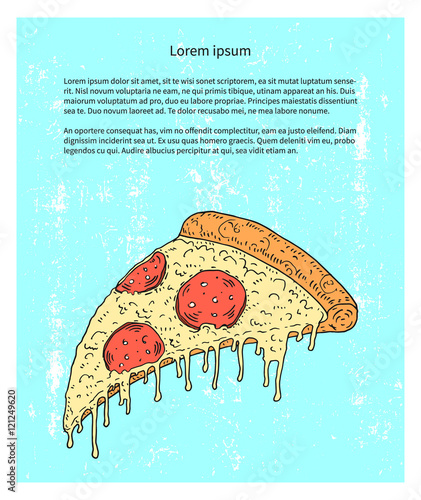 Vector hand drawn sketch of pizza pepperoni with melting cheese.