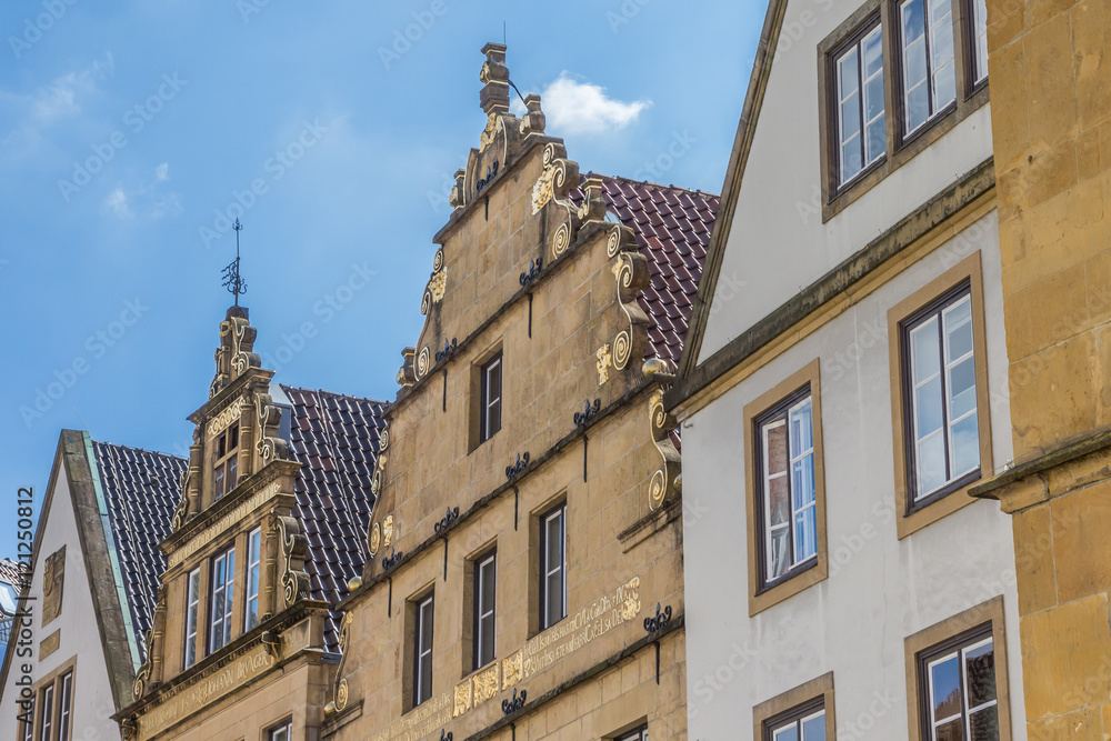 Historical facades on the central market square of Bielefeld