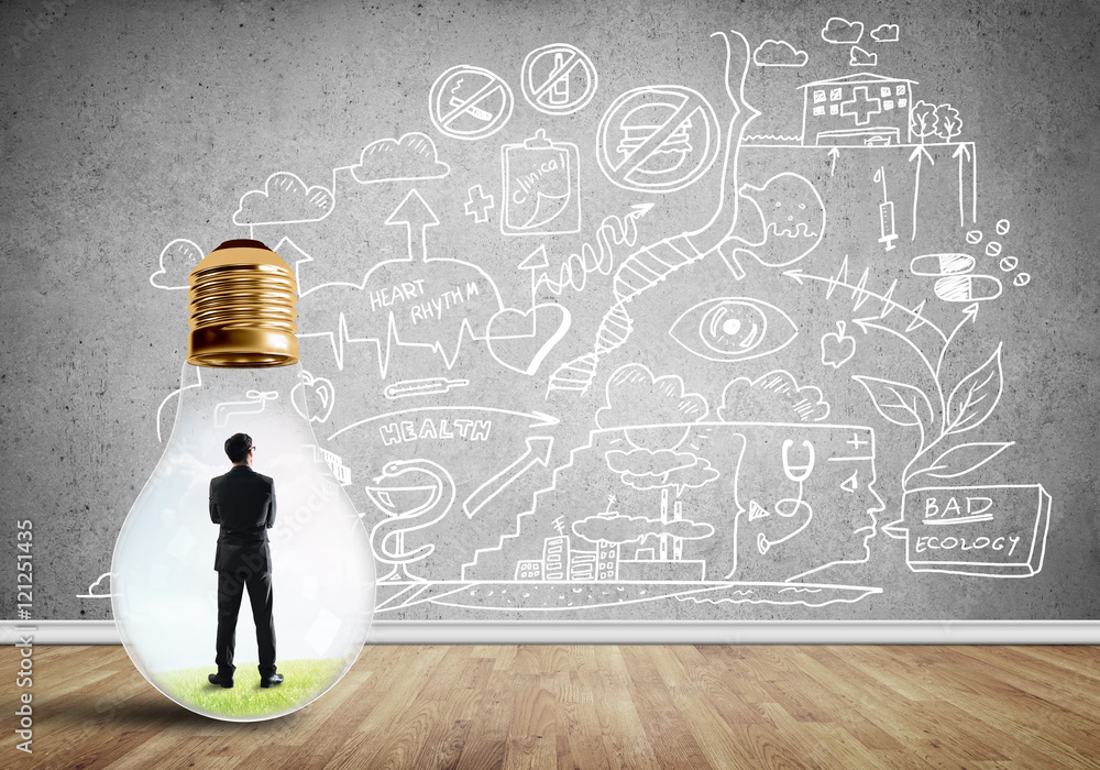 Businessman trapped in bulb Businessman trapped in bulb