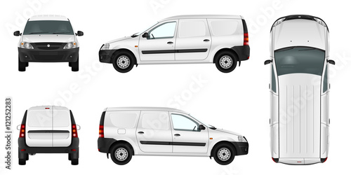 White minivan template. Blank vector delivery van.