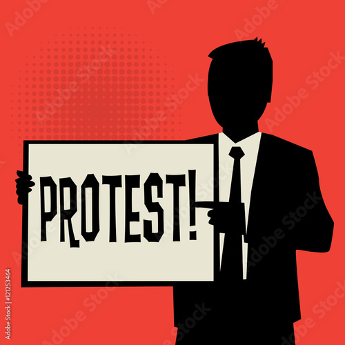 Man showing board, business concept with text Protest