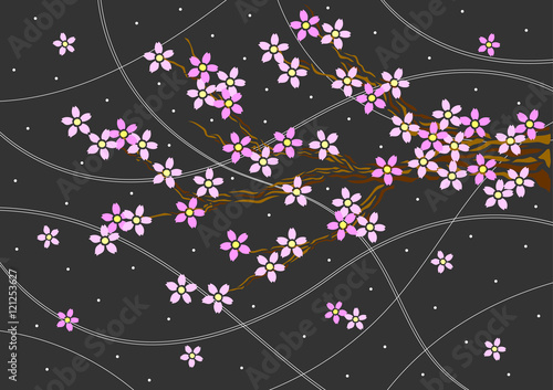 branch of sakura blooming flowers, floral design, japanese style