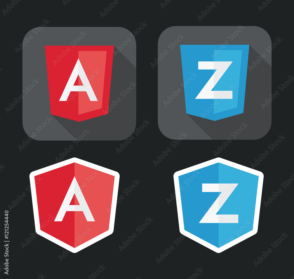 vector illustration of light red and blue shield with A Z letters for javascript framework on the screen vector illustration of light red and blue shield with A Z letters for javascript framework on the screen