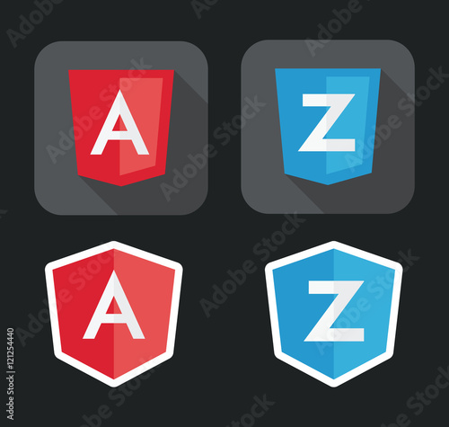 vector illustration of light red and blue shield with A Z letters for javascript framework on the screen