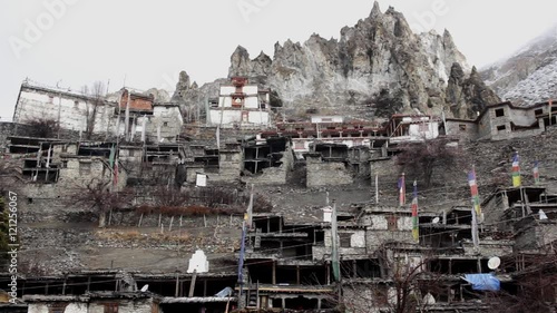 Ancient Himalayan stone town. Old asian architecture photo