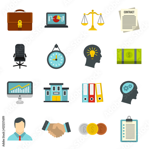 Banking icons set in flat style. Money, finance elements set collection vector illustration