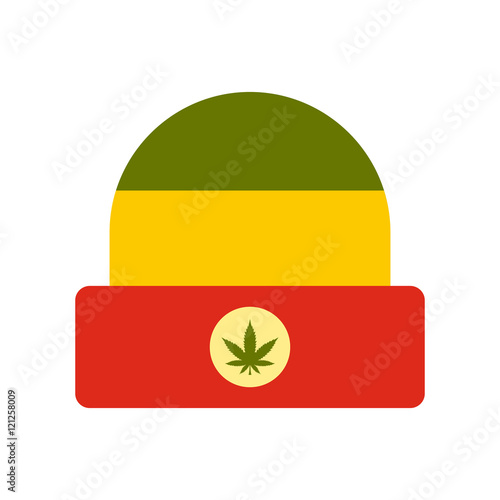 Hat in rastafarian colors icon in flat style on a white background vector illustration