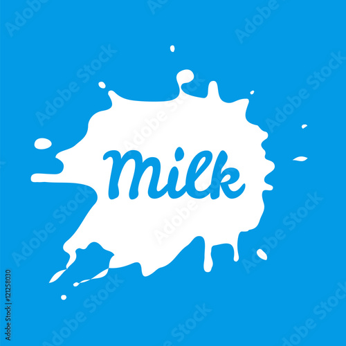 Badge Milk. Splash and blot isolate on background. Emblems Clean