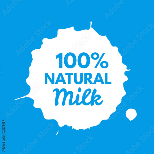 Badge Milk. Splash and blot isolate on background. Emblems Clean