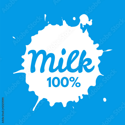 Badge Milk. Splash and blot isolate on background. Emblems Clean