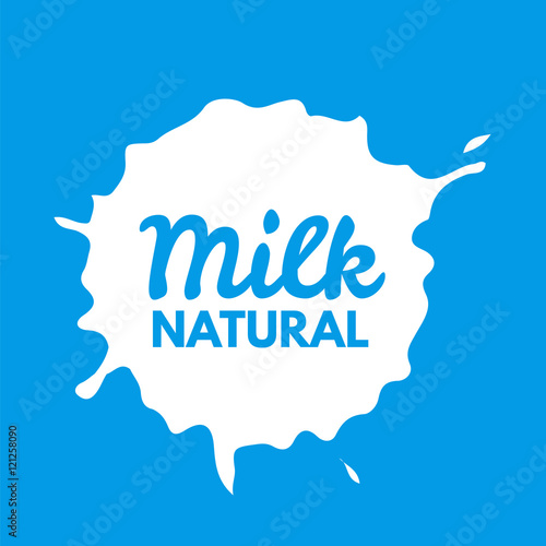 Badge Milk. Splash and blot isolate on background. Emblems Clean