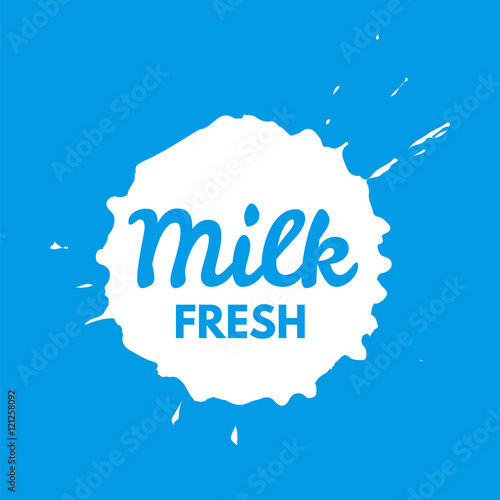 Badge Milk. Splash and blot isolate on background. Emblems Clean