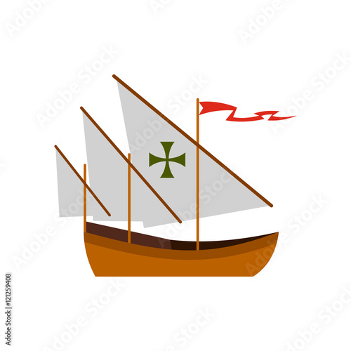 Columbus ship icon in flat style on a white background vector illustration