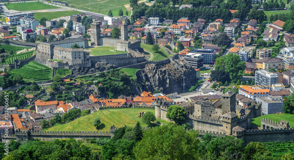 View of medieval castle in Bellinzona Switzerland