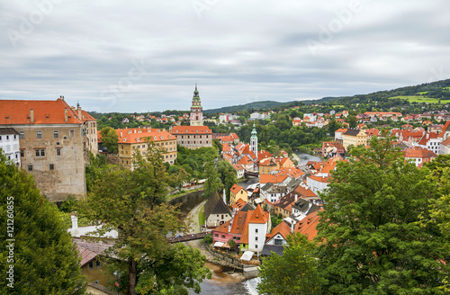 Medieval town Cesky Krumlov , Czech Republic. Aerial view.