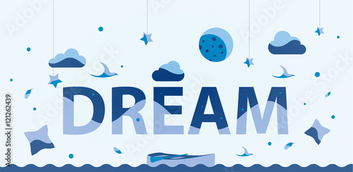 Dreams, slipping theme banner. Vector illustration, flat design