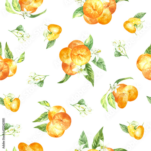 Fototapeta Naklejka Na Ścianę i Meble -  watercolor pattern orange fruit
